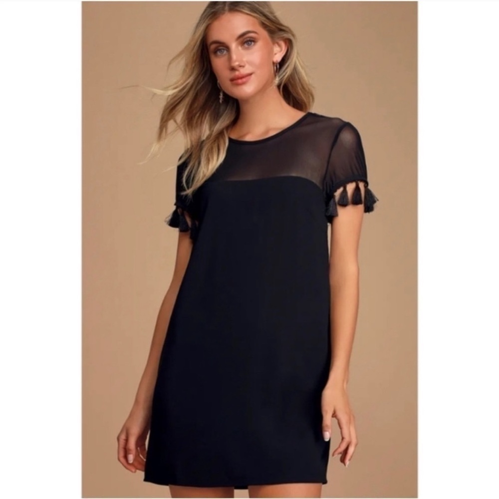 Lulu’s Iced Latte Black Tasseled Sheath Dress